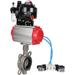 Затвор дисковый поворотный WBV3131N-2W-Fb-H Ду80 Ру16, корпус - нержавеющая сталь 304, диск - нержавеющая сталь 304, уплотнение - NBR, с пневмоприводом PA-SA-105, пневмораспределителем 4V320-08 AC220V, БКВ APL-510N EX и БПВ AFC2000
