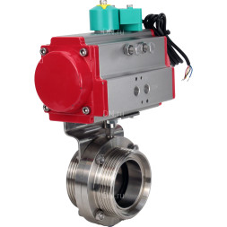 Затвор дисковый поворотный WBV3131S-2W-T-H Ду80 Ру10 резьбовой, пищевая нержавеющая сталь 304, уплотнение - Silicon, с пневмоприводом PA-DA-052 и магнитным переключателем ALS200D