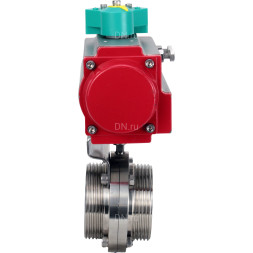 Затвор дисковый поворотный WBV3131S-2W-T-H Ду80 Ру10 резьбовой, пищевая нержавеющая сталь 304, уплотнение - Silicon, с пневмоприводом PA-DA-052 и магнитным переключателем ALS200D