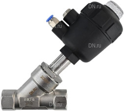 Клапан отсечной пневматический VSP3241P-T-1PNC Ду20 Ру25, корпус - нержавеющая сталь SS316, резьбовой, Y-образный, корпус привода - пластик
