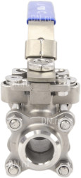 Кран шаровой BV3232P(3pc)-FP-W-ISO-H Ду15 Ру63 полнопроходной двухходовой, нержавеющая сталь SS316, под приварку, уплотнение - PTFE, с ISO фланцем и рукояткой