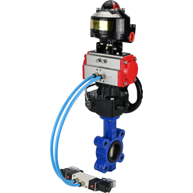 Затвор дисковый поворотный WBV1616N-2W-Fb-H Ду125 Ру16 LUG корпус - чугун QT450, диск - чугун QT450, уплотнение - NBR, с пневмоприводом PA-DA-105, пневмораспределителем 4V320-08 AC220V, БКВ APL-510N EX и редуктором MON3-700-T38-ISO в Барнауле