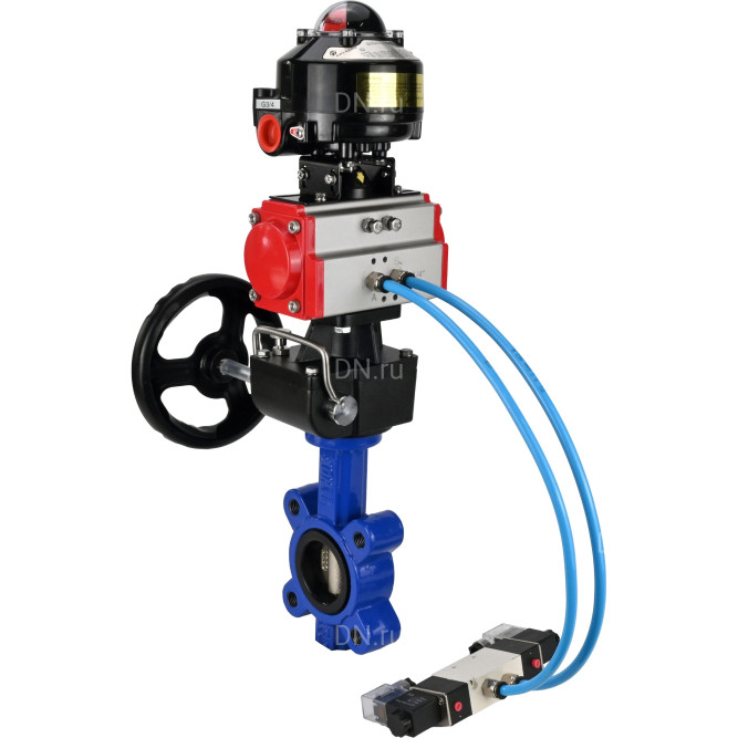 Затвор дисковый поворотный WBV1616N-2W-Fb-H Ду125 Ру16 LUG корпус - чугун QT450, диск - чугун QT450, уплотнение - NBR, с пневмоприводом PA-DA-105, пневмораспределителем 4V320-08 AC220V, БКВ APL-510N EX и редуктором MON3-700-T38-ISO в Барнауле