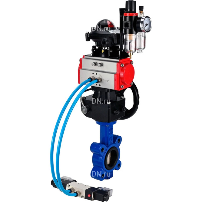 Затвор дисковый поворотный WBV1616E-2W-Fb-H Ду65 Ру16 LUG, корпус - чугун, диск - чугун, уплотнение - EPDM, с пневмоприводом PA-DA-065, пневмораспределителем 4M320-08 AC220V, ручным дублером MON1-250-T26-ISO, БКВ APL-210N и БПВ AFC2000 в Барнауле