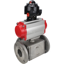 Кран шаровой BV3232P(4pc)-FP-3WL-F Ду40 Ру16 полнопроходной трехходовой, фланцевый, корпус - нержавеющая сталь SS316, с пневмоприводом PA-DA-065 двойного действия и БКВ APL-510N EX