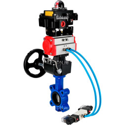 Затвор дисковый поворотный WBV1631E-2W-Fb-H Ду150 Ру16 LUG, корпус - чугун, диск - нержавеющая сталь 304, уплотнение - EPDM, с пневмоприводом PA-DA-105, пневмораспределителем 4M320-10 AC220V, ручным дублером MON3-700-T38-ISO и БКВ APL-410N EX