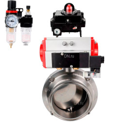 Затвор дисковый поворотный кламповый WBV3131S-2W-C-H Ду65 Ру10 корпус - пищевая нержавеющая сталь 304, уплотнение – Silicon, с пневмоприводом PA-DA-052, пневмораспределителем 4M310-08 AC220V, БКВ APL-410N EX и БПВ AFC2000