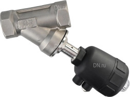 Клапан отсечной пневматический VSP3241P-T-1PNC Ду32 Ру25, корпус - нержавеющая сталь SS316, резьбовой, Y-образный, корпус привода - пластик