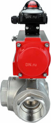 Кран шаровой BV3232P(4pc)-SP-3WL-T-ISO-H Ду50 Ру63 стандартнопроходной трехходовой L-тип, нерж. сталь SS316, внутренняя резьба, уплотнение - PTFE, с пневмоприводом PA-SA-83 и блоком концевых выключателей APL-210N