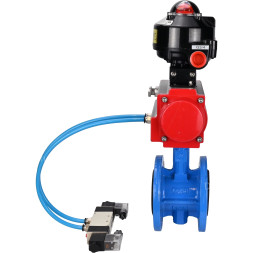 Затвор дисковый поворотный WBV1313E-2W-F-H Ду125 Ру16 фланцевый, корпус - чугун GGG40, диск - чугун GGG40, уплотнение - EPDM, с пневмоприводом PA-DA-130, пневмораспределителем 4V320-10 AC220V и БКВ APL-510N EX