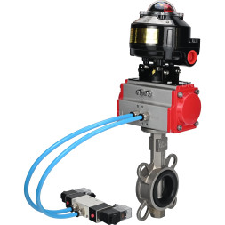 Затвор дисковый поворотный WBV3232V-2W-Fb-H Ду200 Ру16, корпус - нержавеющая сталь 316L, диск - нержавеющая сталь 316L, уплотнение - Viton, с пневмоприводом PA-DA-130 двойного действия, с пневмораспределителем 4V320-10 AC220V, с БКВ APL-510N EX