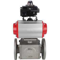 Кран шаровой BV3232P(4pc)-FP-3WL-F Ду100 Ру16 полнопроходной трехходовой, фланцевый, корпус - нержавеющая сталь SS316, с пневмоприводом PA-DA-105 двойного действия, пневмораспределителем 4M310-08 AC220V и БКВ APL-410N EX