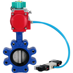 Затвор дисковый поворотный WBV1631E-2W-Fb-H Ду100 Ру16 LUG корпус - чугун QT450, диск - нержавеющая сталь 304, уплотнение - EPDM, с пневмоприводом PA-DA-083, пневмораспределителем 4V320-08 AC220V и магнитным переключателем ALS200D