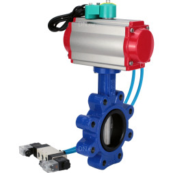 Затвор дисковый поворотный WBV1631E-2W-Fb-H Ду100 Ру16 LUG корпус - чугун QT450, диск - нержавеющая сталь 304, уплотнение - EPDM, с пневмоприводом PA-DA-083, пневмораспределителем 4V320-08 AC220V и магнитным переключателем ALS200D