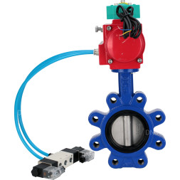 Затвор дисковый поворотный WBV1631E-2W-Fb-H Ду100 Ру16 LUG корпус - чугун QT450, диск - нержавеющая сталь 304, уплотнение - EPDM, с пневмоприводом PA-DA-083, пневмораспределителем 4V320-08 AC220V и магнитным переключателем ALS200D