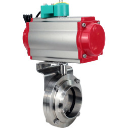 Затвор дисковый поворотный WBV3131S-2W-W-H Ду20 Ру10 под приварку, пищевая нержавеющая сталь 304, уплотнение - Silicon, с пневмоприводом PA-DA-052, пневмораспределителем 4M310-08 AC220V и магнитным переключателем ALS200D