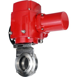 Затвор дисковый поворотный WBV3131E-2W-W-H Ду80 Ру10 под приварку, корпус - пищевая нержавеющая сталь 304, уплотнение - EPDM, с электроприводом QT-EX-005M-O2-380VAC-У1 с моментной муфтой и штурвалом