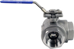 Кран шаровой BV3232P(4pc)-SP-3WT-T-ISO-H Ду15 Ру63, 3-ходовой T-тип стандартнопроходной, внутренняя резьба, уплотнение - PTFE, материал корпуса - нержавеющая сталь SS316 с ISO фланцем и рукояткой