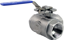 Кран шаровой BV3232P(4pc)-SP-3WT-T-ISO-H Ду15 Ру63, 3-ходовой T-тип стандартнопроходной, внутренняя резьба, уплотнение - PTFE, материал корпуса - нержавеющая сталь SS316 с ISO фланцем и рукояткой