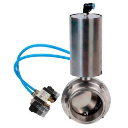 Затвор дисковый поворотный кламповый WBV3131S-2W-C-H Ду32 Ру10 корпус - пищевая нержавеющая сталь 304, уплотнение – Silicon, с пневмоприводом PA-SA-85 и пневмораспределителем 4V320-10 AC220V