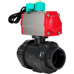 Кран шаровой BV4242E-FP-GRM-ISO Дн15 Ру10 полнопроходной, корпус - НПВХ, шар - НПВХ, уплотнение - EPDM, с пневмоприводом PA-SA-052 и магнитным переключателем ALS200D