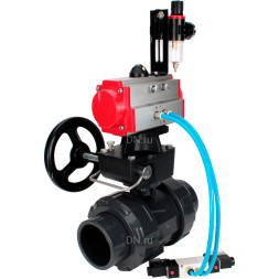 Кран шаровой BV4242E-FP-GRM-ISO Дн100 Ру10 полнопроходной, корпус - НПВХ, шар - НПВХ, уплотнение - EPDM, с пневмоприводом PA-DA-065, пневмораспределителем 4V320-10 AC220V, ручным дублером MON1-250-T26-ISO и БПВ AFC2000