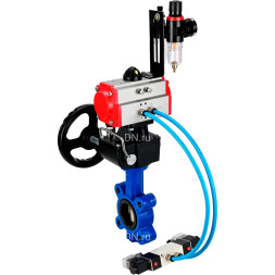 Затвор дисковый поворотный WBV1616N-2W-Fb-H Ду125 Ру16 LUG, корпус - чугун QT450, диск - чугун QT450, уплотнение - NBR, с пневмоприводом PA-DA-105, пневмораспределителем 4M320-10 AC220V, ручным дублером MON3-700-T38-ISO и БПВ AFC2000