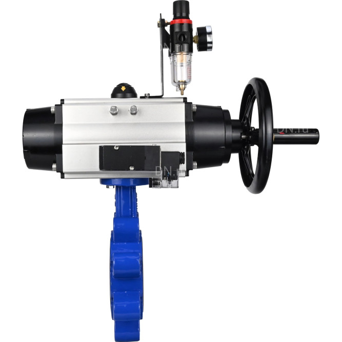 Затвор дисковый поворотный WBV1616E-2W-Fb-H Ду125 Ру16 LUG корпус - чугун QT450, диск - чугун QT450, уплотнение - EPDM, с пневмоприводом PA-DA-105-1, пневмораспределителем 4M310-08 AC220V и БПВ AFC2000 в Барнауле
