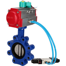 Затвор дисковый поворотный WBV1631E-2W-Fb-H Ду125 Ру16 LUG корпус - чугун QT450, диск - нержавеющая сталь 304, уплотнение - EPDM, с пневмоприводом PA-DA-105, пневмораспределителем 4V320-08 AC220V и магнитным переключателем ALS200D