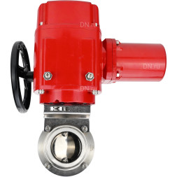 Затвор дисковый поворотный WBV3131E-2W-C-H Ду25 Ру10 кламповый, корпус - пищевая нержавеющая сталь 304, уплотнение - EPDM, с электроприводом QT-EX-005M-O2-380VAC-У1 с моментной муфтой и штурвалом
