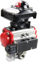 Кран шаровой BV3232P(4pc)-SP-3WL-T-ISO-H Ду10 Ру63 стандартнопроходной трехходовой L-тип, нерж. сталь SS316, внутренняя резьба, уплотнение - PTFE, пн.приводом PA-SA-052, пн.распределителем 4M310-08 AC220V и БКВ APL-210N