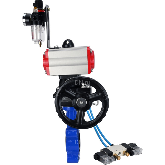 Затвор дисковый поворотный WBV1631E-2W-Fb-H Ду125 Ру16 LUG корпус - чугун QT450, диск - нержавеющая сталь 304, уплотнение - EPDM, с пневмоприводом PA-DA-105, пневмораспределителем 4V320-10 AC220V, редуктором MON3-700-T38-ISO и БПВ AFC2000 в Барнауле