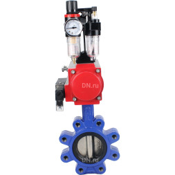 Затвор дисковый поворотный WBV1616E-2W-Fb-H Ду100 Ру16 LUG корпус - чугун QT450, диск - чугун QT450, уплотнение - EPDM, с пневмоприводом PA-SA-130, пневмораспределителем 4M310-08 DC24V и БПВ AFC2000