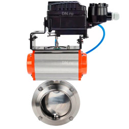 Затвор дисковый поворотный WBV3131E-2W-W-H Ду20 Ру10 под приварку, пищевая нержавеющая сталь 304, уплотнение – EPDM, с пневмоприводом PA-DA-065 и позиционером YT-1000RSN без обратной связи
