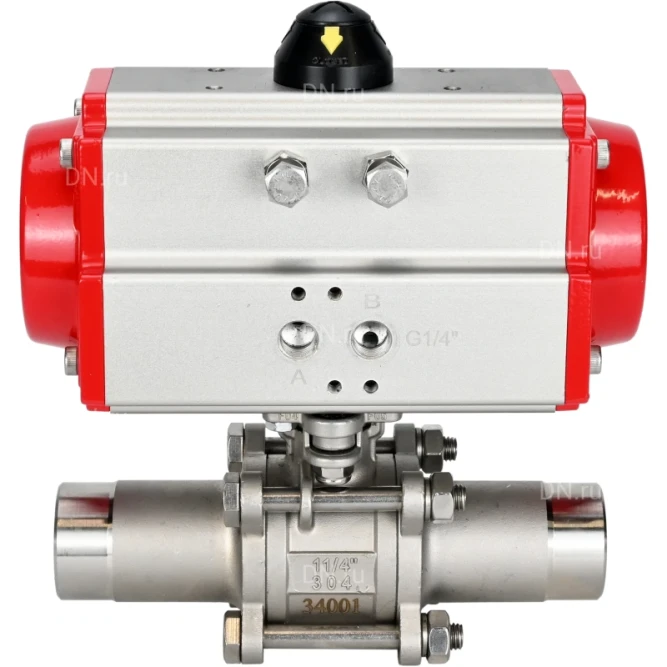 Кран шаровой BV3131P(3pc)-FP-W-ISO-H LONG Ду150 Ру16 полнопроходной, корпус - нержавеющая сталь 304, уплотнение - PTFE, под приварку, с пневмоприводом PA-DA-140 в Барнауле