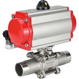 Кран шаровой BV3232P(3pc)-FP-W-ISO-H LONG Ду15 Ру63 полнопроходной, корпус - нержавеющая сталь 316, уплотнение - PTFE, под приварку, с пневмоприводом PA-DA-052 и пневмораспределителем 4M310-08 AC220V