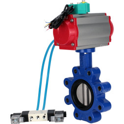 Затвор дисковый поворотный WBV1631E-2W-Fb-H Ду150 Ру16 LUG корпус - чугун QT450, диск - нержавеющая сталь 304, уплотнение - EPDM, с пневмоприводом PA-DA-105, пневмораспределителем 4V320-08 AC220V и магнитным переключателем ALS200D