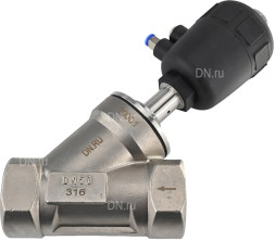 Клапан отсечной пневматический VSP3241P-T-1PNC Ду65 Ру25, корпус - нержавеющая сталь SS316, резьбовой, Y-образный, корпус привода - пластик