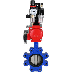 Затвор дисковый поворотный WBV1631E-2W-Fb-H Ду125 Ру16 LUG корпус - чугун QT450, диск - нержавеющая сталь 304, уплотнение - EPDM, с пневмоприводом PA-DA-105, пневмораспределителем 4M310-08 AC220V, БКВ APL-210N и БПВ AFC2000