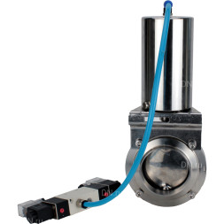 Затвор дисковый поворотный WBV3131E-2W-W-H Ду40 Ру10 под приварку, пищевая нержавеющая сталь 304, уплотнение – EPDM, с пневмоприводом PA-SA-85 и пневмораспределителем 4V320-08 AC220V