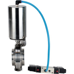 Затвор дисковый поворотный WBV3131E-2W-W-H Ду40 Ру10 под приварку, пищевая нержавеющая сталь 304, уплотнение – EPDM, с пневмоприводом PA-SA-85 и пневмораспределителем 4V320-08 AC220V