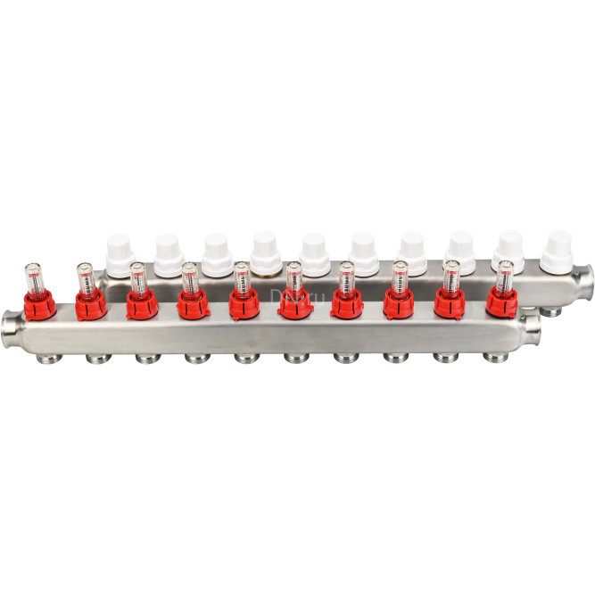 Коллекторная группа GC1-31-10 1″ Ду25 Ру10 отводов — 10, в сборе с расходомерами и терморегулирующими клапанами, без переходников, корпус - нержавеющая сталь AISI 304 в Барнауле