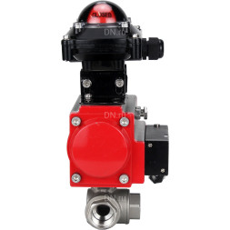 Кран шаровой BV3232P(4pc)-SP-3WL-T-ISO-H Ду20 Ру63 стандартнопроходной трехходовой L-тип, нерж. сталь SS316, внутренняя резьба, уплотнение - PTFE, пн.приводом PA-SA-052, пн.распределителем 4M310-08 AC220V и БКВ APL-210N