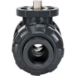 Кран шаровой BV4242E-FP-GRM-ISO Дн20 Ру10 полнопроходной, клеевой с разборным муфтовым соединением, корпус - UPVC (НПВХ), шар - UPVC (НПВХ), уплотнение - EPDM, с ISO-фланцем и голым штоком квадратным