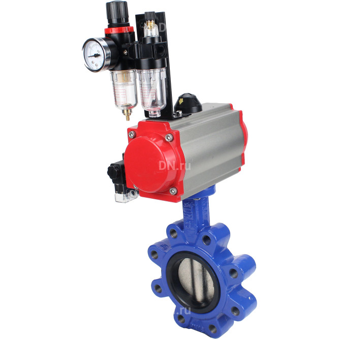 Затвор дисковый поворотный WBV1616E-2W-Fb-H Ду150 Ру16 LUG корпус - чугун QT450, диск - чугун QT450, уплотнение - EPDM, с пневмоприводом PA-SA-160, пневмораспределителем 4M310-08 DC24V и БПВ AFC2000 в Барнауле