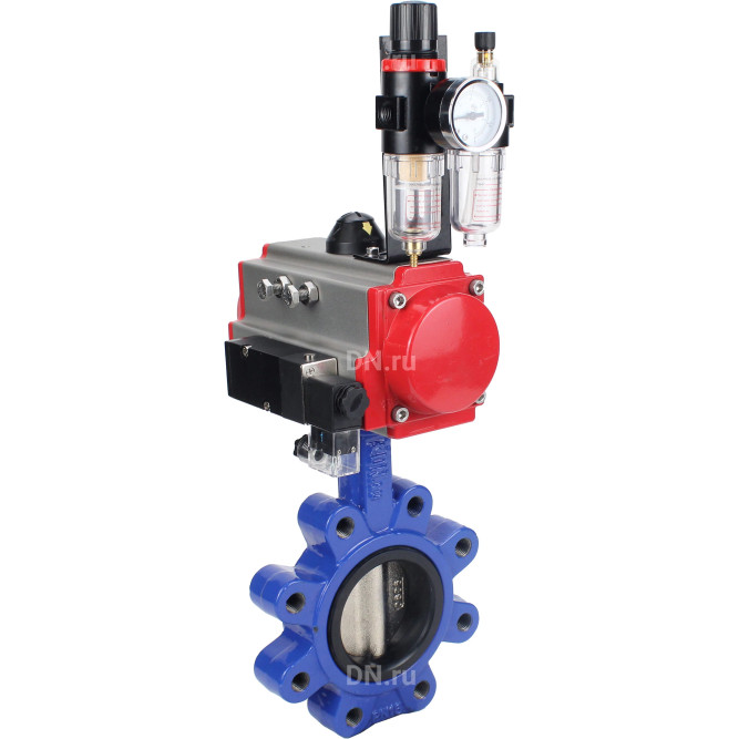 Затвор дисковый поворотный WBV1616E-2W-Fb-H Ду150 Ру16 LUG корпус - чугун QT450, диск - чугун QT450, уплотнение - EPDM, с пневмоприводом PA-SA-160, пневмораспределителем 4M310-08 DC24V и БПВ AFC2000 в Барнауле