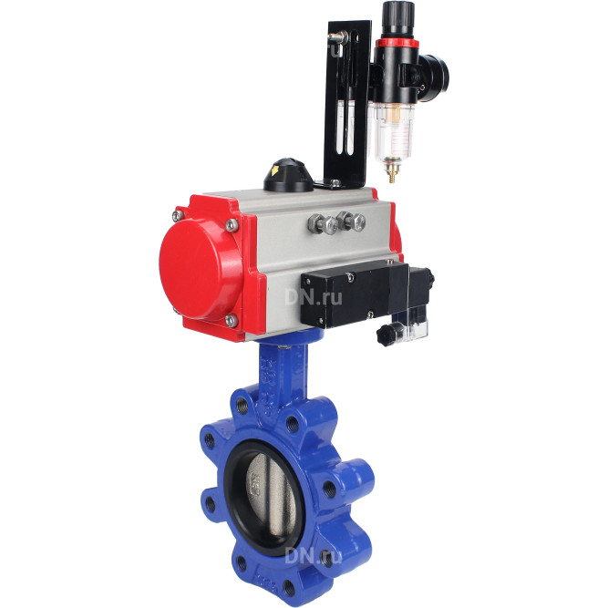Затвор дисковый поворотный WBV1616E-2W-Fb-H Ду150 Ру16 LUG корпус - чугун QT450, диск - чугун QT450, уплотнение - EPDM, с пневмоприводом PA-SA-160, пневмораспределителем 4M310-08 DC24V и БПВ AFC2000 в Барнауле