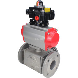 Кран шаровой BV3232P(4pc)-FP-3WL-F Ду25 Ру16 полнопроходной трехходовой, фланцевый, корпус - нержавеющая сталь SS316, с пневмоприводом PA-DA-052 двойного действия и БКВ APL-410N EX