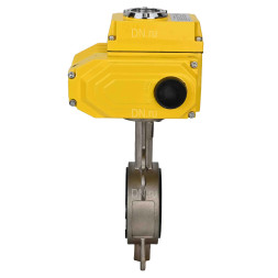 Затвор дисковый поворотный WBV3232P-2W-Fb-H Ду250 Ру16, корпус - нержавеющая сталь 316L, диск - нержавеющая сталь 316L, уплотнение - PTFE, с электроприводом QT-N-060EM-O1-24VDC-У1 24В