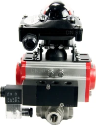Кран шаровой BV3232P(4pc)-SP-3WL-T-ISO-H Ду25 Ру63 стандартнопроходной трехходовой L-тип, нерж. сталь SS316, внутренняя резьба, уплотнение - PTFE, пн.приводом PA-SA-052, пн.распределителем 4M310-08 AC220V и БКВ APL-210N